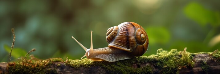 A Journey Through the Forest. Close-up of a Snail in the Forest with Natural Background. AI Generative