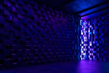 blue and purple lighted panels on a wall. generative AI