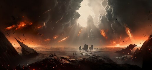 World Collapse. Doomsday Scene in a Digital Painting. AI Generative