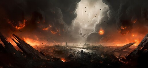 World Collapse. Doomsday Scene in a Digital Painting. AI Generative - obrazy, fototapety, plakaty