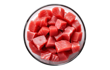Fresh tuna cut into pieces in bowl isolated on a Transparent PNG Background