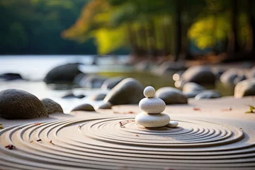 Stickers pour porte Pierres dans le sable Zen Garden Meditation