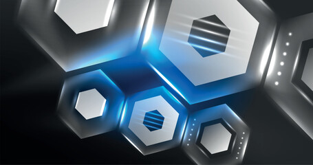 Neon hexagon background. Hi-tech design for wallpaper, banner, background, landing page, wall art, invitation, prints, posters