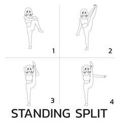 Standing Split Yoga Manga Tutorial How Cartoon Vector Illustration Black and White
