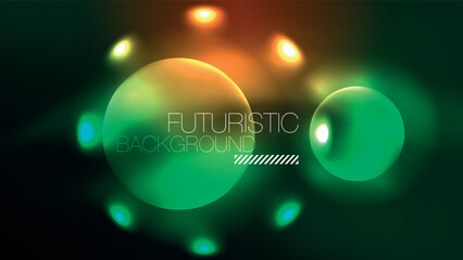 Neon glowing circles, magic energy space light concept, abstract background wallpaper design