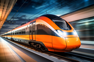 Naklejka premium High-speed train in motion on a blurred background