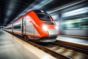 Fototapeta premium High-speed train in motion on a blurred background