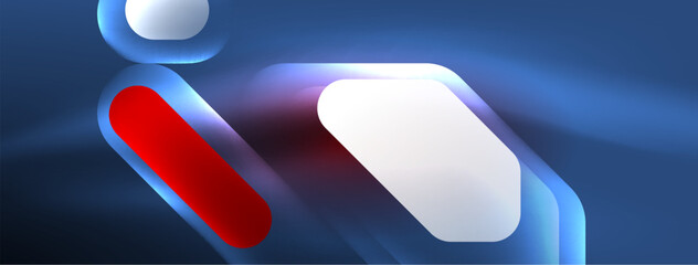 Neon lines, squares and round shapes abstract background. Techno glowing neon hexagon shapes vector illustration for wallpaper, banner, background, landing page, wall art, invitation, prints, posters