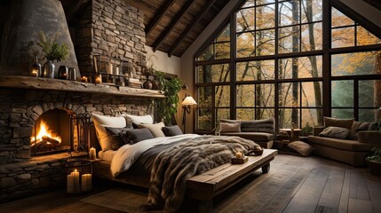 Rustic Cottage Bedroom: Cozy Wood Accents Generative AI