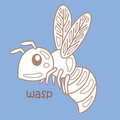 Alphabet W For Wasp Vocabulary Reading School Lesson Cartoon Digital Stamp Outline