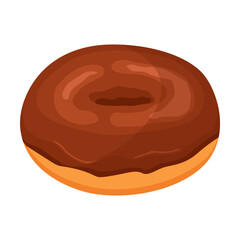 Tasty donut covered with chocolate icing vector illustration. Cartoon drawing of sweet dessert isolated on white background. Cooking concept
