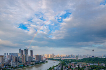 Wuhan Yangtze River and Han River on the four banks of the city landmark skyline scenery