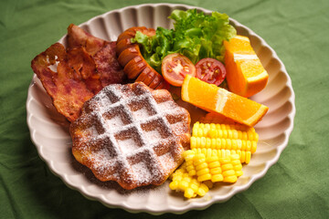 Breakfast Waffles Bacon Sausage and Salad