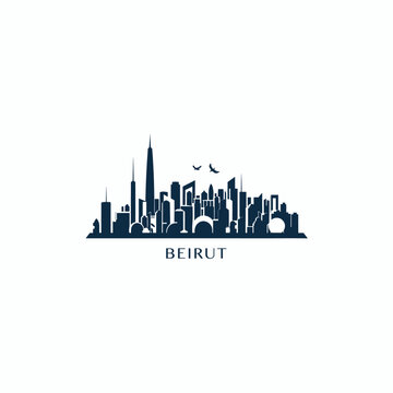 Lebanon Beirut Cityscape Skyline City Panorama Vector Flat Modern Logo Icon. Levant Region Emblem Idea With Landmarks And Building Silhouettes, Isolated Graphic 