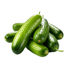 Fresh group of green cucumber isolated on transparent background png file