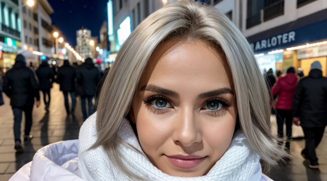 Model blondie in street 