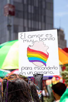 Protest Sign At The LGBT+ March In Mexico City