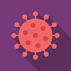 Virus flat icon with long shadow. Simple Biology icon pictogram vector illustration. Virus, Bacterium, germ, Covid 19, medical, biology concept. Logo design