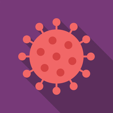 Virus Flat Icon With Long Shadow. Simple Biology Icon Pictogram Vector Illustration. Virus, Bacterium, Germ, Covid 19, Medical, Biology Concept. Logo Design