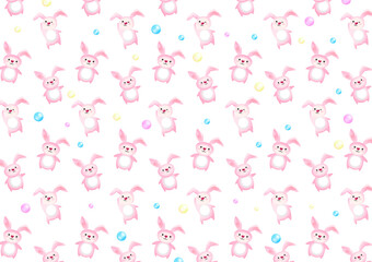 Sweet dot and rabbit pattern on white background.