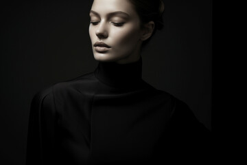 Portrait of a young woman on black background