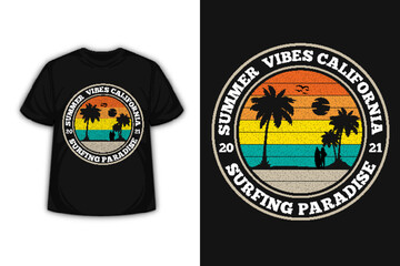 Surfing Paradise Retro Vintage T Shirt Design