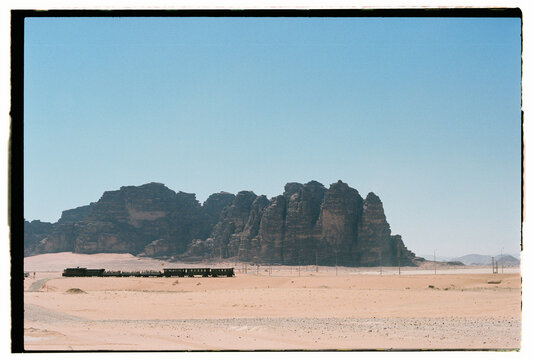 Landscape with a train at Wadi Rum desert