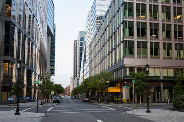 Boston city skyline street urban Seaport District Neighborhood 