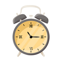 Alarm clock isolated on white background. Old alarm clock vector illustration. Vintage element for living room design. Time, interior concept