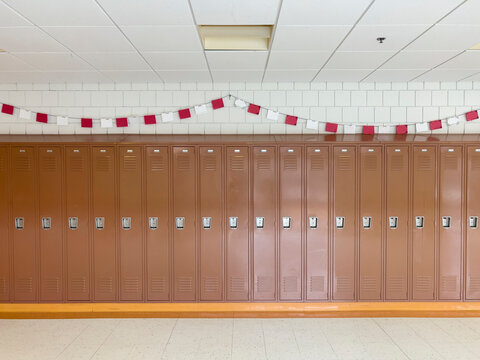 Wall of Lockers in  Hallway at American High School 