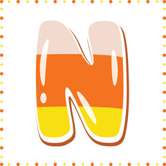 Halloween English Alphabet letter N cute candy theme drawing