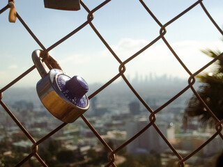 Fototapeta na wymiar Lock on fence in Los Angeles