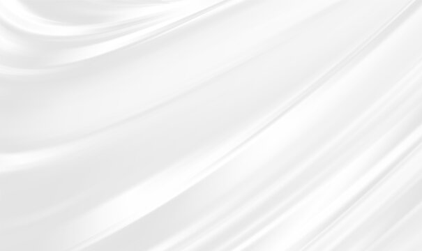 Abstract White Satin Silky Cloth for background. Luxury white fabric cloth background with waves and drapery. White gray satin texture. Rippled cloth. Creases of satin, silk, and cotton. Vector EPS10.