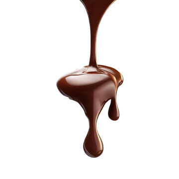 Pouring chocolate cream isolated on transparent background