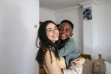 Portrait of a little boy with his babysitter