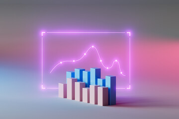 Bold Pink financial Graph on Isolated Background