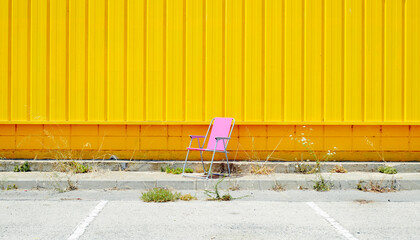 pink beach chair in an industrial park