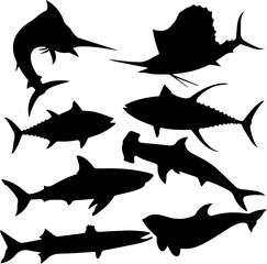 set of fish silhouettes