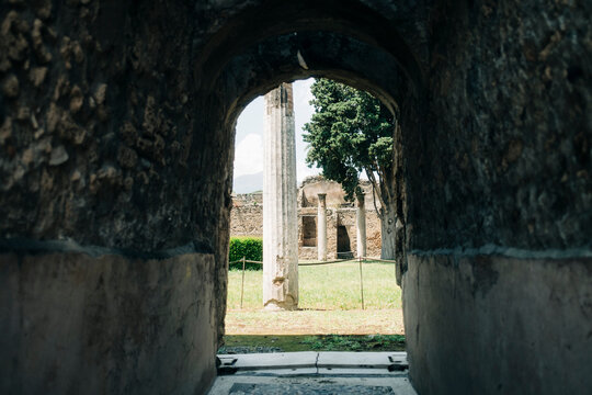 Ancient column in Pompeii, Italy. 