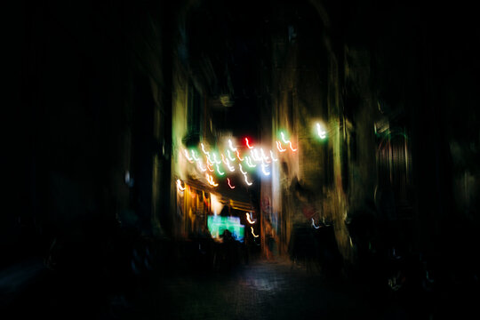 Blurred photo of a colorful street 