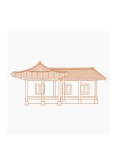 Editable Outline Traditional Hanok Korean House Building Vector Illustration for Artwork Element of Oriental History and Culture Related Design