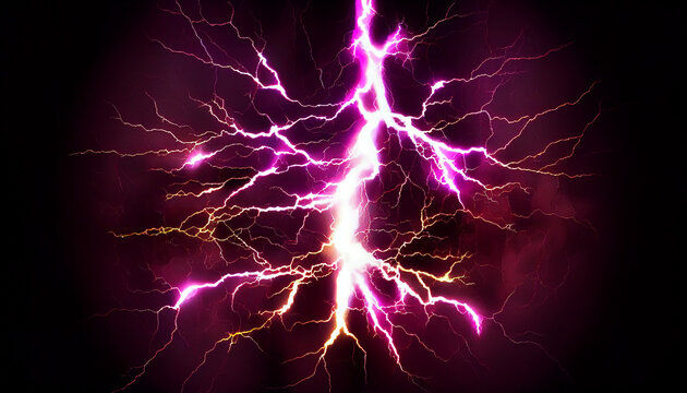 A powerful light blue lightning electrical strike or bolt on a black background, Ai generated image