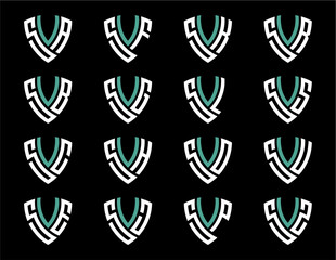 SVA, SVB, SVC, SVE, SVF, SVG, SVH, SVJ, SVK, SVL, SVO, SVP, SVR, SVS, SVU, SVZ creative letter shield logo design vector icon illustration