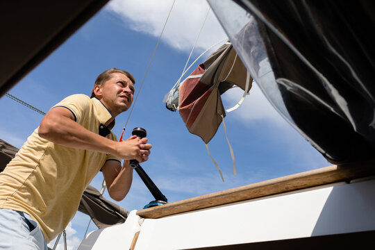 Skipper spins sheet winch