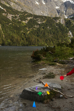 still life with figures of rainbow colors in beautiful nature