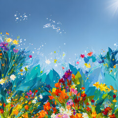 flowers and butterflies,abstract-flowers-leaves-grass-watercolor-aureate-cartoon-fashionable-modern-art-wall