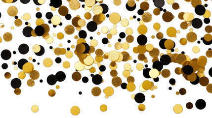 Black gold confetti celebrations design isolated on transparent background. Abstract background party celebration black gold confetti