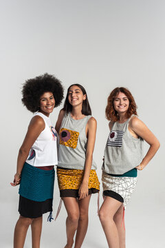 Studio shot of multiracial women friends 