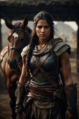 Naklejka premium woman with horse