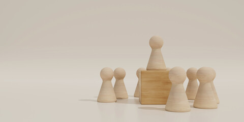 Figures of people, Teamwork concept, 3D illustration, shows wooden pawn figures around a wooden...